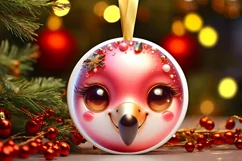 Shiny Christmas Flamingo Round Ornament Sublimation PNG Product Image 1