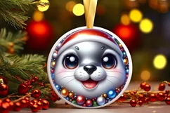 Seal with big eyes Round Christmas Ornament Sublimation PNG Product Image 1