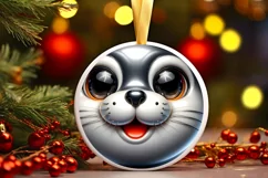 Seal with big eyes Round Christmas Ornament Sublimation PNG Product Image 1