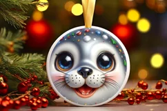Seal with big eyes Round Christmas Ornament Sublimation PNG Product Image 1