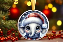 Elephant with big eyes Round Christmas Ornament Sublimation Product Image 1