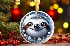 Sloth with big eyes Round Christmas Ornament Sublimation PNG Product Image 1