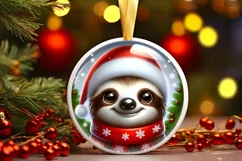 Sloth with big eyes Round Christmas Ornament Sublimation PNG Product Image 1