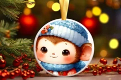 Cute Baby Monkey in Winter Clothes PNG Product Image 3