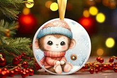 Cute Baby Monkey in Winter Clothes PNG Product Image 3