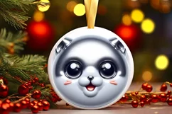 Kitten with big eyes Round Christmas Ornament Sublimation Product Image 3