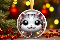 Kitten with big eyes Round Christmas Ornament Sublimation Product Image 1