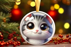 Kitten with big eyes Round Christmas Ornament Sublimation Product Image 3