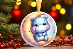 Cute Baby Hippo on Moon PNG Product Image 1