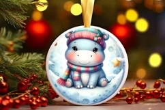 Cute Baby Hippo on Moon PNG Product Image 3