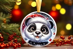 Panda with big eyes Round Christmas Ornament Sublimation PNG Product Image 1