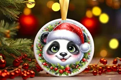 Panda with big eyes Round Christmas Ornament Sublimation PNG Product Image 1