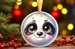 Panda with big eyes Round Christmas Ornament Sublimation PNG Product Image 1