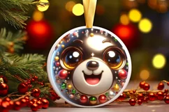 Bear with big eyes Round Christmas Ornament Sublimation PNG Product Image 1