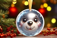 Bear with big eyes Round Christmas Ornament Sublimation PNG Product Image 3
