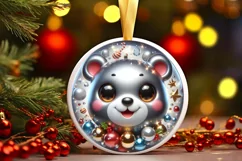 Bear with big eyes Round Christmas Ornament Sublimation PNG Product Image 1