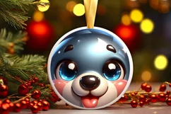 Bear with big eyes Round Christmas Ornament Sublimation PNG Product Image 3