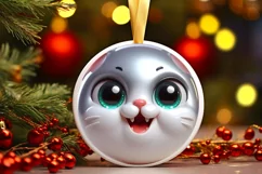 Cat with big eyes Round Christmas Ornament Sublimation PNG Product Image 1