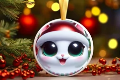 Cat with big eyes Round Christmas Ornament Sublimation PNG Product Image 3