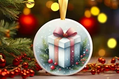 Watercolor Gift Round Ornament Sublimation PNG Product Image 1