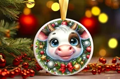 Cow Christmas Round Ornament Sublimation PNG Product Image 1