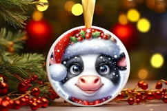 Cow with big eyes Round Christmas Ornament Sublimation PNG Product Image 1