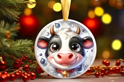 Cow with big eyes Round Christmas Ornament Sublimation PNG Product Image 1
