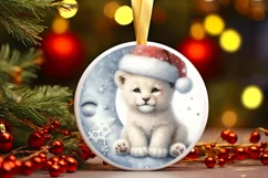 Baby Lion with Santa Hat on Moon Round Christmas Ornament Product Image 3