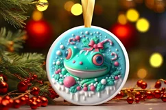 Christmas Frog Round Ornament Sublimation PNG Product Image 3