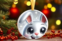 Rabbit with big eyes Round Christmas Ornament Sublimation Product Image 1