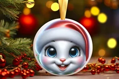Shiny Christmas Rabbit Round Ornament Sublimation PNG Product Image 1