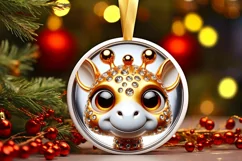 Giraffe with big eyes Round Christmas Ornament Sublimation Product Image 3