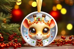 Giraffe with big eyes Round Christmas Ornament Sublimation Product Image 3