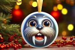 Shiny Christmas Walrus Round Ornament Sublimation PNG Product Image 3