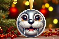 Shiny Christmas Walrus Round Ornament Sublimation PNG Product Image 3