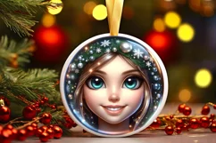 Shiny Christmas Fairy Round Ornament Sublimation PNG Product Image 1