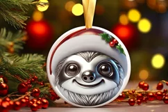 Shiny Christmas Sloth Round Ornament Sublimation PNG Product Image 1