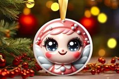 Shiny Christmas Fairy Round Ornament Sublimation PNG Product Image 1