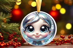 Shiny Christmas Fairy Round Ornament Sublimation PNG Product Image 1
