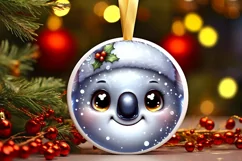 Shiny Christmas Koala Round Ornament Sublimation PNG Product Image 3