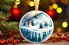 Winter Wishes Round Christmas Ornament Sublimation PNG Product Image 1