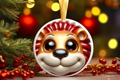 Shiny Christmas Lion Round Ornament Sublimation PNG Product Image 1