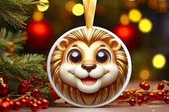 Shiny Christmas Lion Round Ornament Sublimation PNG Product Image 1