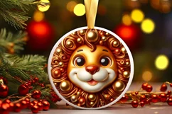 Shiny Christmas Lion Round Ornament Sublimation PNG Product Image 1