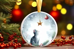 Cat Christmas Watercolor Clipart PNG Product Image 1