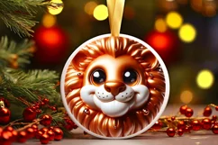 Christmas Lion Smiling Round Ornament Sublimation PNG Product Image 1