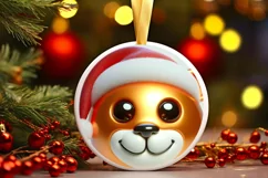 Shiny Christmas Lion Round Ornament Sublimation PNG Product Image 1
