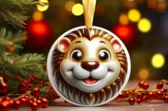 Shiny Christmas Lion Round Ornament Sublimation PNG Product Image 1