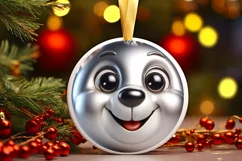 Shiny Christmas Polar Bear Round Ornament Sublimation PNG Product Image 1