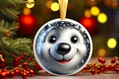 Shiny Christmas Polar Bear Round Ornament Sublimation PNG Product Image 3